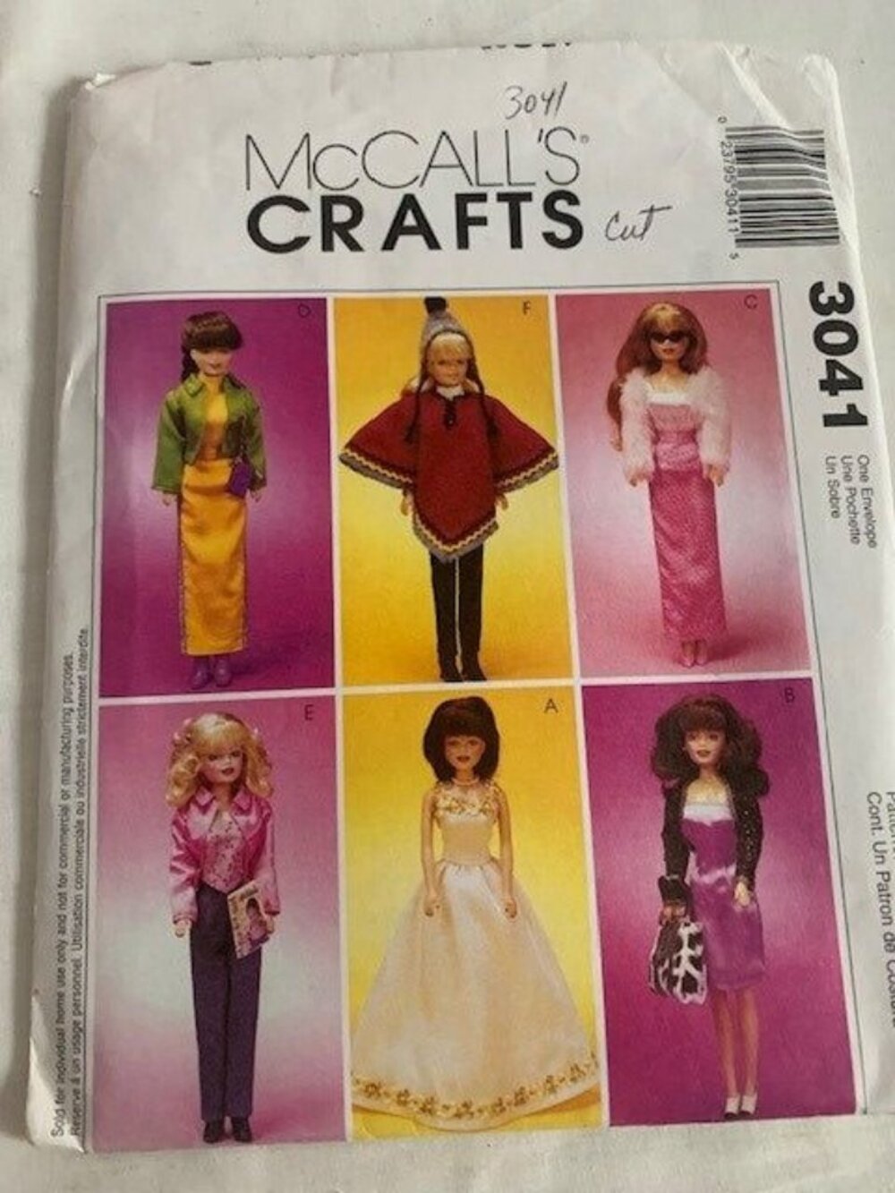 McCalls 3041 Crafts Doll Clothes Pattern Size 11.5" Fashion Dolls 2000